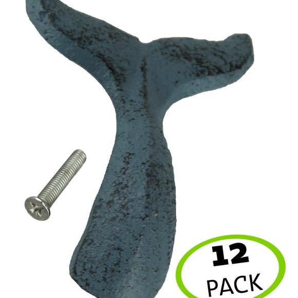 Set of 12 Light Blue Cast Iron Whale Tail Drawer Pulls - Picture 5 of 5